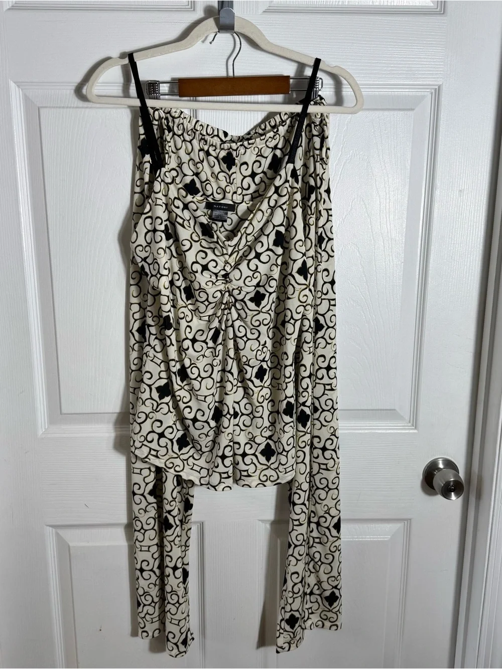 Natori Cami Pajama Set LG Ivory Black Scroll Print Lounge Sleepwear
